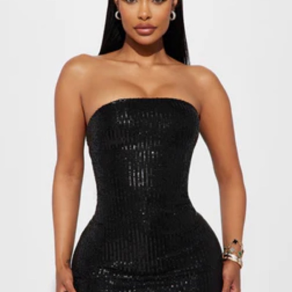 Black Sequin Strapless Dress